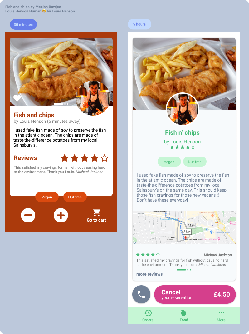 Screenshot of a mobile app UI for buying food from neighbours Screenshot of a mobile app UI for buying food from neighbours