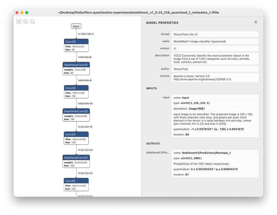 Screenshot of netron app, which the quantization field on the right side bar Screenshot of netron app, which the quantization field on the right side bar